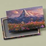 Alpine Mountain and Wildflowers at Sunset canvas front and rear frame view