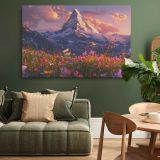 Alpine Mountain and Wildflowers at Sunset canvas wall art in room setting 4