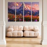 Alpine Mountain and Wildflowers at Sunset canvas wall art in room setting 5