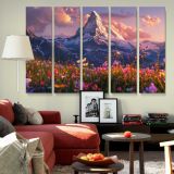 Alpine Mountain and Wildflowers at Sunset canvas wall art in room setting 6