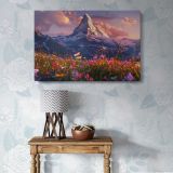 Alpine Mountain and Wildflowers at Sunset canvas wall art in room setting 7