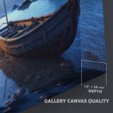 Wooden Boat on a Moonlit Shore canvas texture and wrapped edge closeup