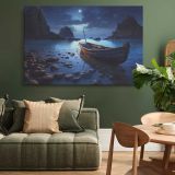 Wooden Boat on a Moonlit Shore canvas wall art in room setting 4