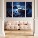 Wooden Boat on a Moonlit Shore canvas wall art in room setting 5