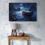 Wooden Boat on a Moonlit Shore canvas wall art in room setting 7