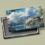 Mount Fuji Lake and Blossom Trees canvas front and rear frame view