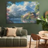 Mount Fuji Lake and Blossom Trees canvas wall art in room setting 4