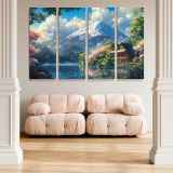 Mount Fuji Lake and Blossom Trees canvas wall art in room setting 5