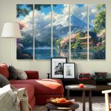 Mount Fuji Lake and Blossom Trees canvas wall art in room setting 6