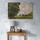 Salisbury Cathedral from Lower Marsh Close canvas wall art in room setting 7