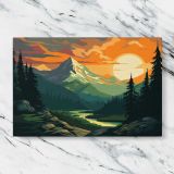 Mountain Valley at Golden Sunset canvas artwork displayed on a marble background