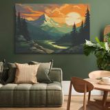 Mountain Valley at Golden Sunset canvas wall art in room setting 4