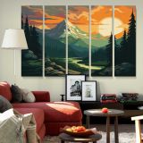 Mountain Valley at Golden Sunset canvas wall art in room setting 6