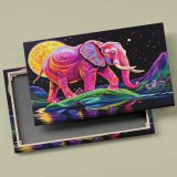 Neon Elephant beneath a Golden Moon canvas front and rear frame view