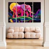 Neon Elephant beneath a Golden Moon canvas wall art in room setting 5