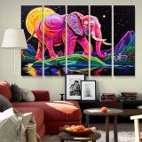 Neon Elephant beneath a Golden Moon canvas wall art in room setting 6