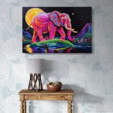 Neon Elephant beneath a Golden Moon canvas wall art in room setting 7