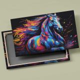 Colourful Horse on Black canvas front and rear frame view