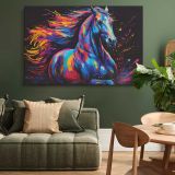 Colourful Horse on Black canvas wall art in room setting 4