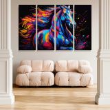 Colourful Horse on Black canvas wall art in room setting 5