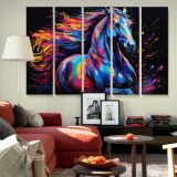 Colourful Horse on Black canvas wall art in room setting 6