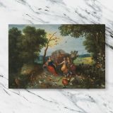 Landscape with Allegories of the Four Elements canvas artwork displayed on a marble background