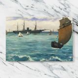 The Kearsarge at Boulogne canvas artwork displayed on a marble background