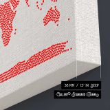 Red Heart World Map canvas texture and wrapped edge closeup