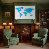 Blue World Map on White canvas wall art in room setting 7