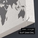 Black Striped World Map canvas texture and wrapped edge closeup