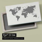 Black Striped World Map canvas front and rear frame view