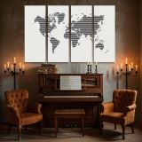 Black Striped World Map canvas wall art in room setting 5