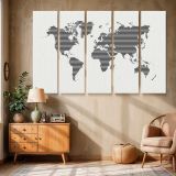 Black Striped World Map canvas wall art in room setting 6