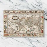 Decorative Antique World Map canvas artwork displayed on a marble background