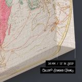 Vintage Oval World Map canvas texture and wrapped edge closeup