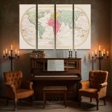 Vintage Oval World Map canvas wall art in room setting 5