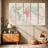 Vintage Oval World Map canvas wall art in room setting 6