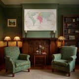 Vintage Oval World Map canvas wall art in room setting 7