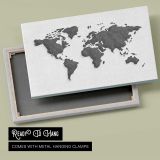 Black Geometric World Map canvas front and rear frame view