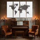 Black Geometric World Map canvas wall art in room setting 5