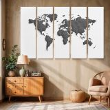 Black Geometric World Map canvas wall art in room setting 6