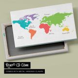 Colourful World Continents Map canvas front and rear frame view