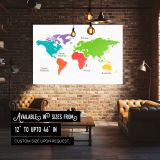 Colourful World Continents Map canvas wall art in room setting 4