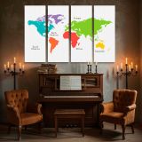 Colourful World Continents Map canvas wall art in room setting 5