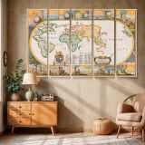Decorative Map of the Earth 1681 canvas wall art in room setting 6