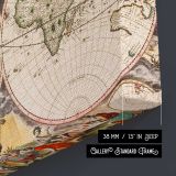 Antique Double Hemisphere World Map canvas texture and wrapped edge closeup