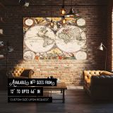 Antique Double Hemisphere World Map canvas wall art in room setting 4