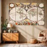Antique Double Hemisphere World Map canvas wall art in room setting 6