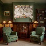 Antique Double Hemisphere World Map canvas wall art in room setting 7