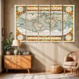 Typus Orbis Terrarum World Map canvas wall art in room setting 6